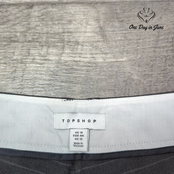 Topshop Wide Leg Pin Stripe Button Fly Pants Size 12 - Picture 2 of 6